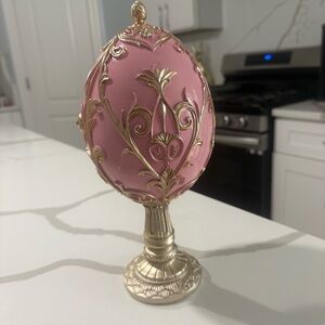 Ornate Decorative Egg Accent - Pink and Gold